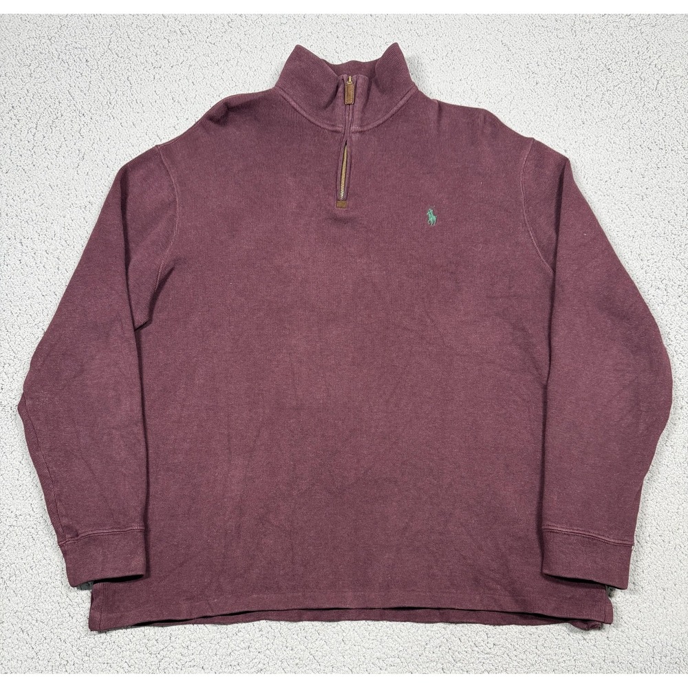 Polo Ralph Lauren Sweatshirt Mens XL Red Fleece 1/4 Zip‎ Mock Neck Pony Logo